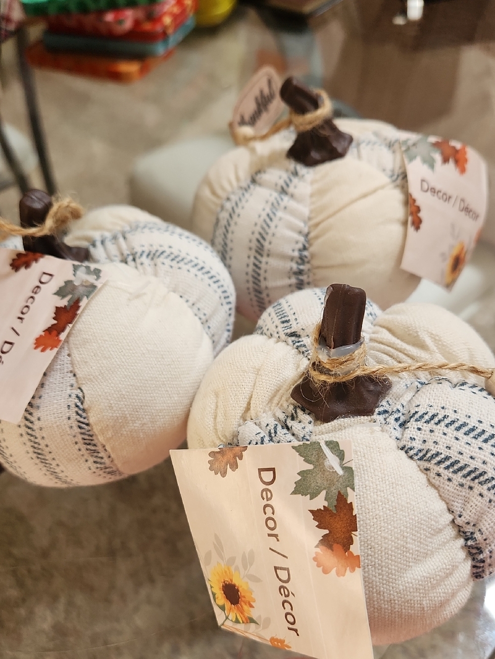 3 Neutral Cream Fabric Vintage Shabby Chic  Pumpkin Décor by